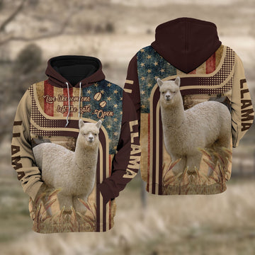 Llama 3D American Flag Quotation Hoodie, Farmer Hoodie, Farm Themed Shirts, Farm Tee Shirts
