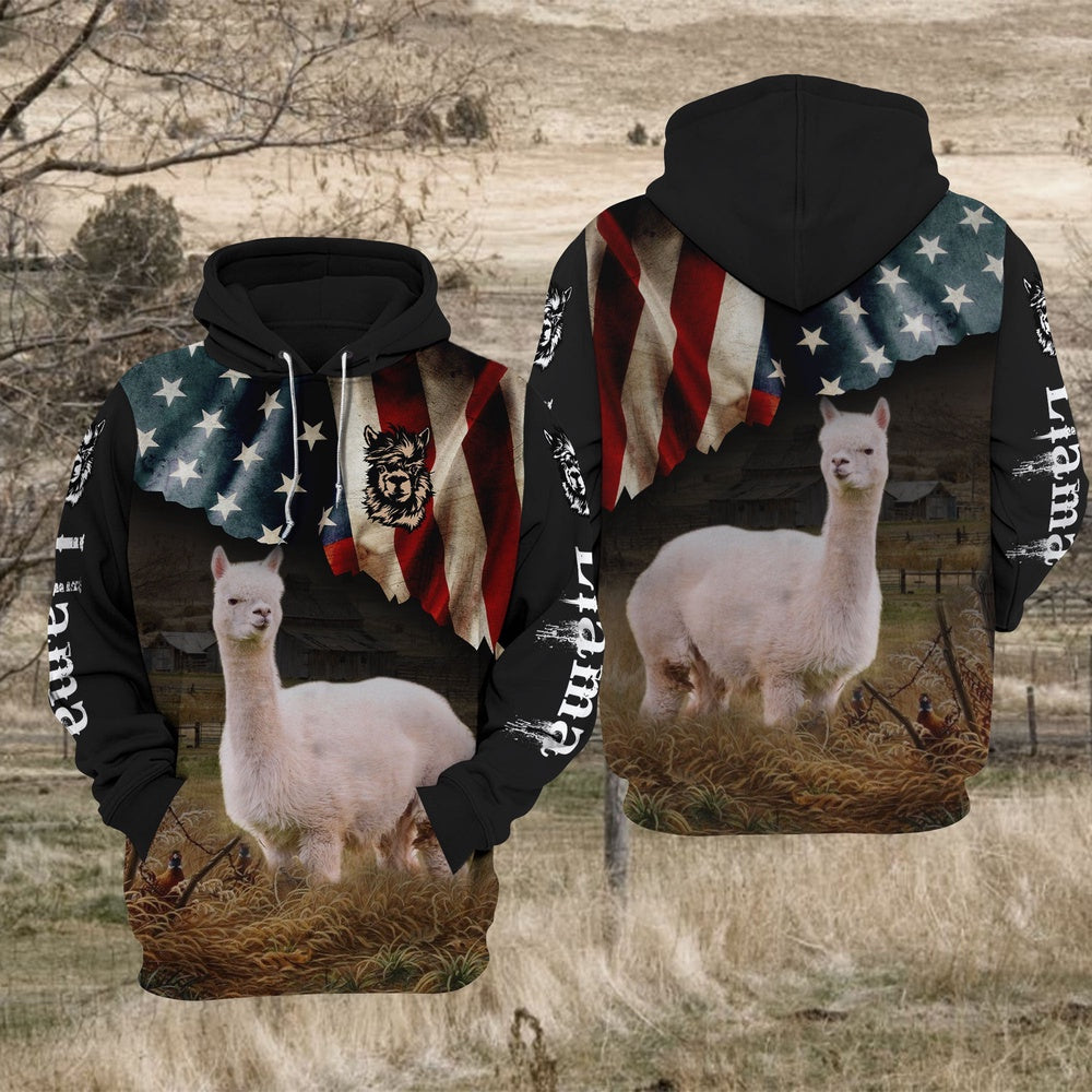 Llama Cattle US Flag All Over Printed Hoodie TT, Farmer Hoodie, Farm Themed Shirts, Farm Tee Shirts