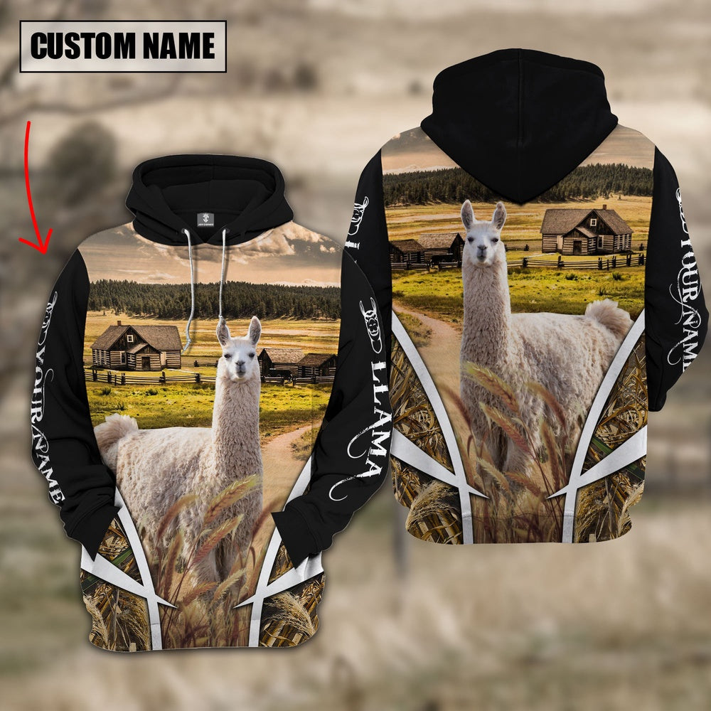 Llama Custom Name Meadow Pattern Black Hoodie, Farmer Hoodie, Custom Farm Shirts, Farmer T Shirt