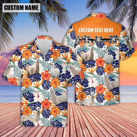 Llama Hibiscus Blue Floral Custom Name Hawaiian Shirt, Farm Hawaiian Shirt, Farmer Hawaii