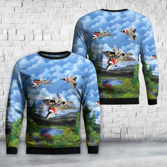 Lockheed Martin F-22 Raptor Christmas AOP Knitted Sweater, Christmas Ugly Sweater, Sweater Xmas, Ugly Sweater