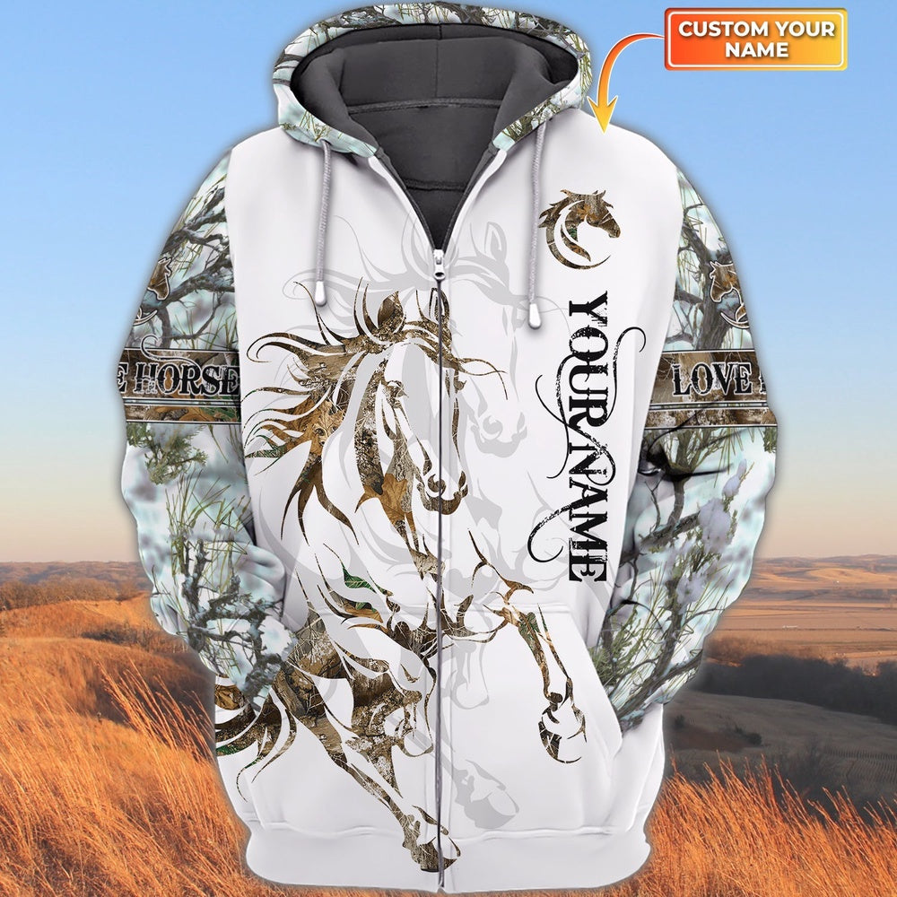 Love Horse White 2 Custom Name 3D Shirts, Farmer Hoodie, Custom Farm Shirts, Farmer T Shirt