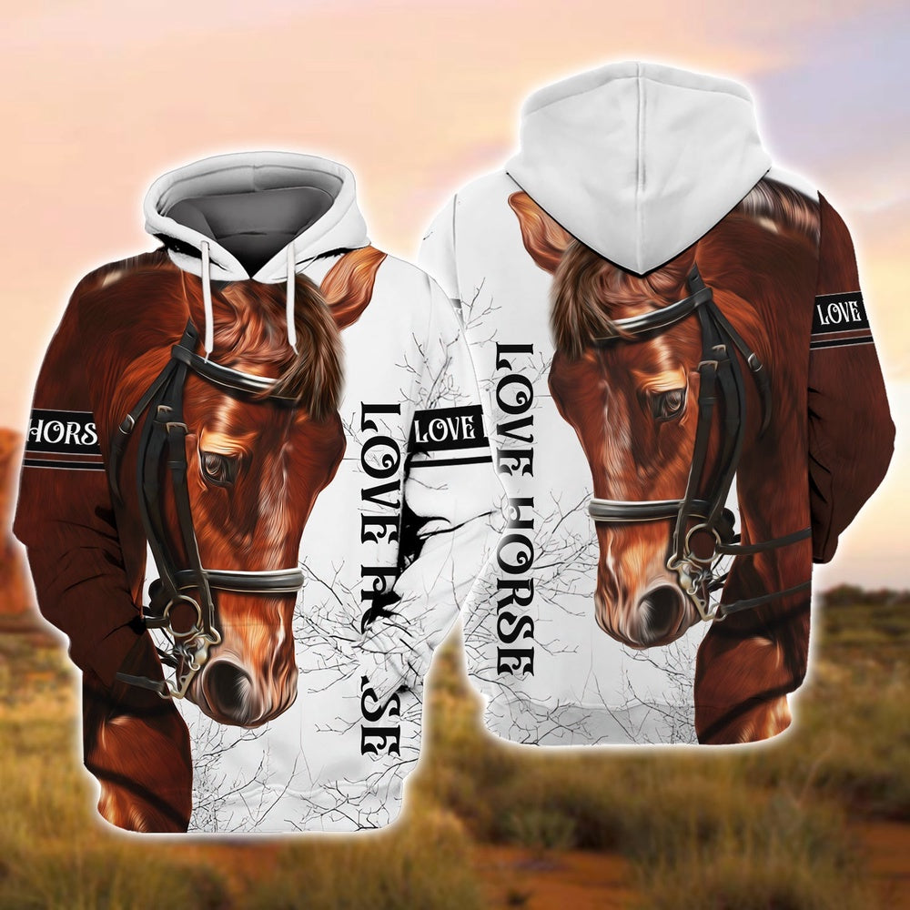 Love Horse White Custom Name 3D Shirts, Farmer Hoodie, Custom Farm Shirts, Farmer T Shirt
