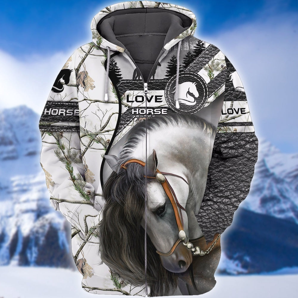 Love White Horse Custom Name 3D Shirts, Farmer Hoodie, Custom Farm Shirts, Farmer T Shirt