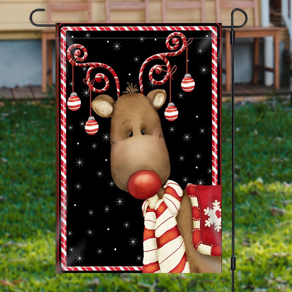 Lovely Elk Bauble Black Snow Christmas Garden FlagXmas, Garden Flags, Outdoor Xmas Flags, Christmas Outdoor Decor
