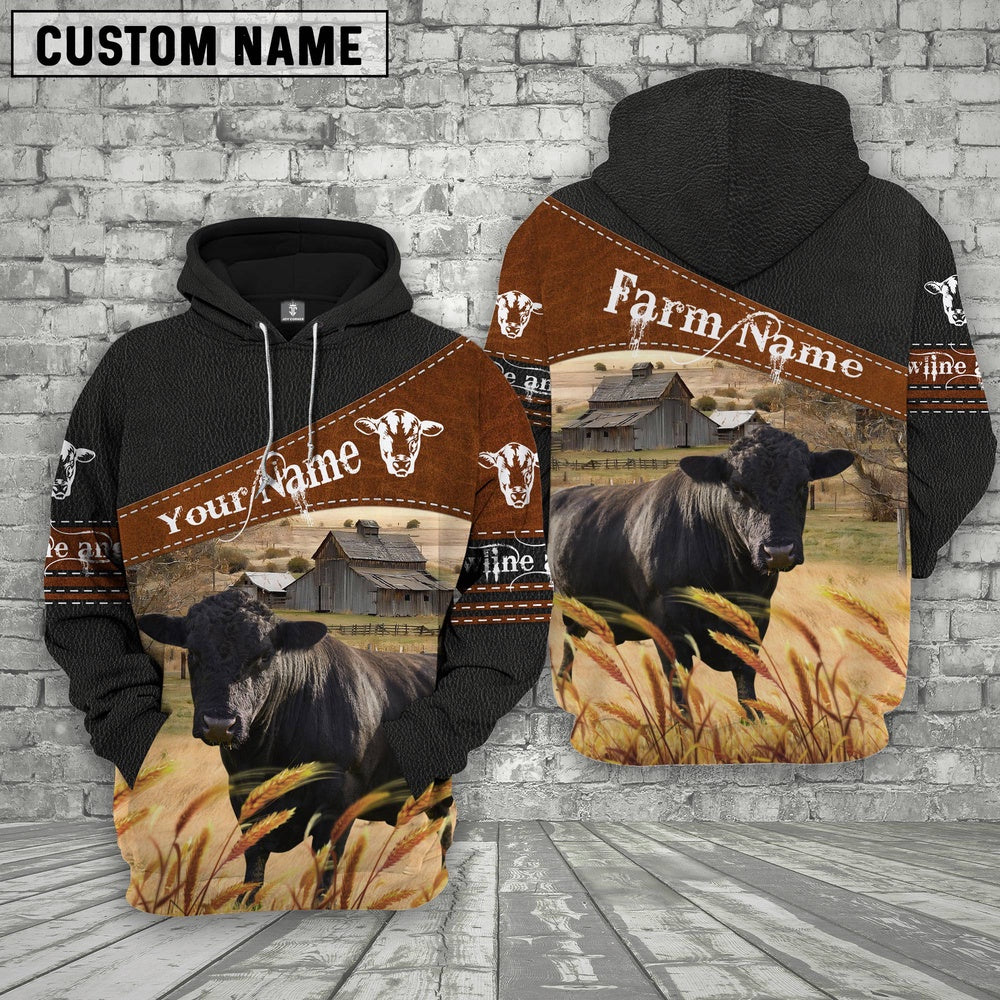 Lowline Angus On Farm Custom Name Printed 3D Black Hoodie, Farmer Hoodie, Custom Farm Shirts, Farmer T Shirt