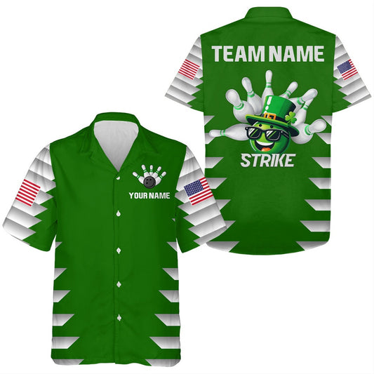 Lucky Bowling Shirt For Men & Women St. Patrick Day Bowling Shirt, Custom Green Hawaii Team, Bowling Team Hawaiian