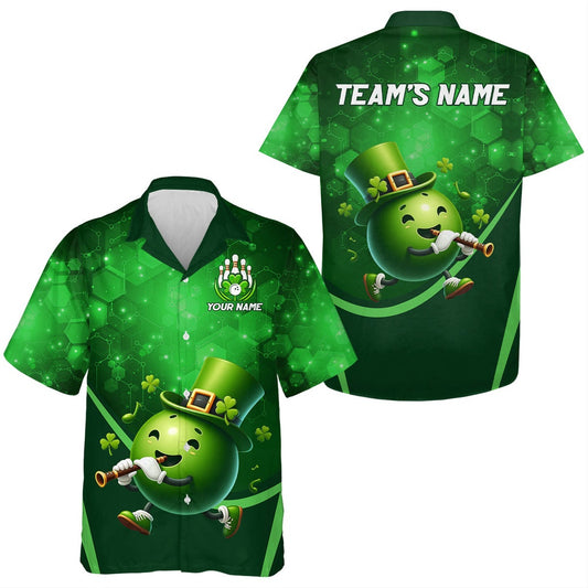 Lucky Bowling Shirt For Men & Women St. Patrick Day Bowling Shirt, Custom Green Hawaii Team Shirt, Bowling Team Hawaiian