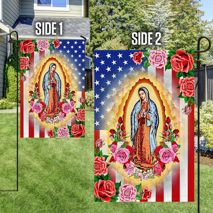 Mary, Mother of Jesus. Our Lady of Guadalupe American Flag, Christmas Outdoor Decor Decoration