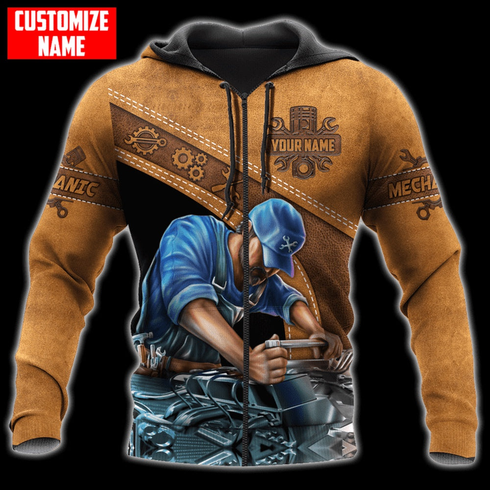 Mechanic Custom Name Printed Yellow 3D Hoodie, Farmer Hoodie, Custom Farm Shirts, Farmer T Shirt