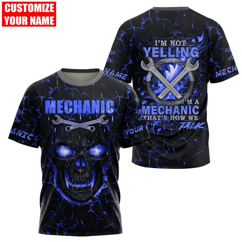 Mechanic Custom Name Skull Printed 3D Hoodie, Farmer Hoodie, Custom Farm Shirts, Farmer T Shirt