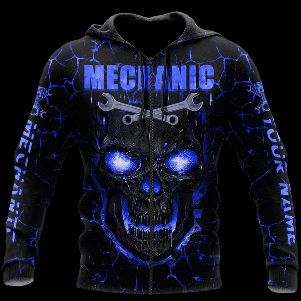 Mechanic Custom Name Skull Printed 3D Hoodie, Farmer Hoodie, Custom Farm Shirts, Farmer T Shirt