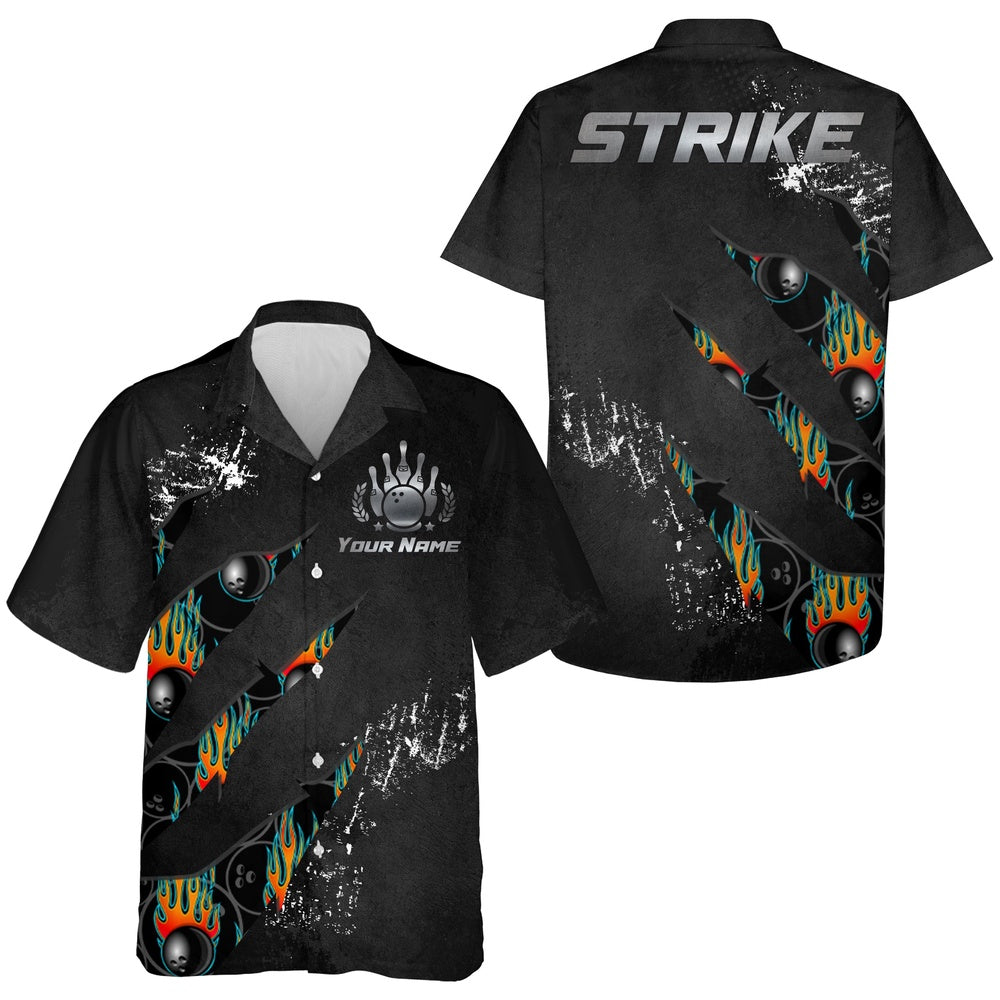 Men Womencustom Hawaiian Bowling Shirt, Strike Bowlers Hawaiian Short Sleeve Button-Down Cool Shirt, Bowling Team Hawaiian