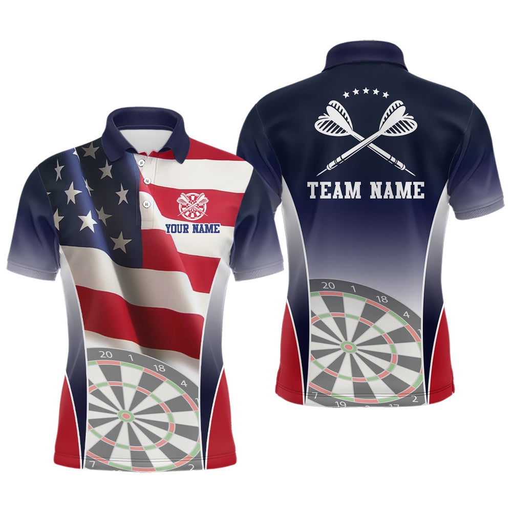Mens 3D American Flag Patriotic Darts Polo Shirt Personalized Dart Polo For Men, Darts Team Polo Shirt