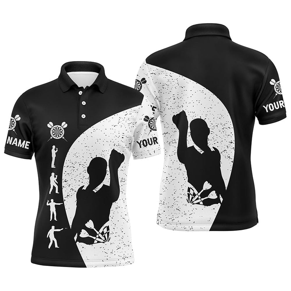 Mens Black White Grunge Darts Polo Shirt Personalized Darts Polo For Men, Darts Team Polo Shirt