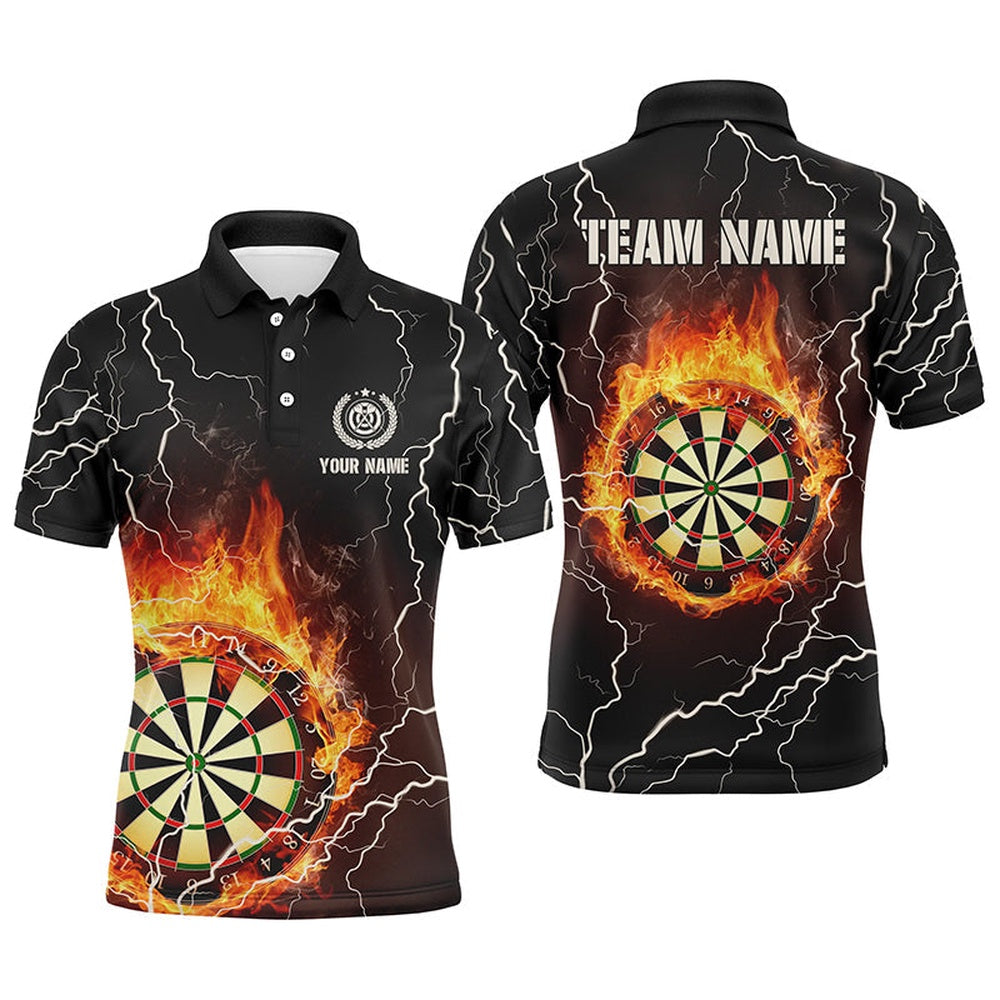 Mens Flame Darts Polo Shirts Personalized Lightning Thunder Darts Polo For Men, Darts Team Polo Shirt
