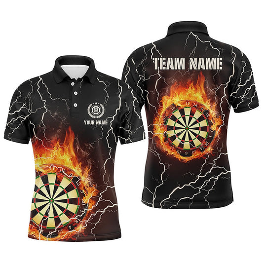 Mens Flame Darts Polo Shirts Personalized Lightning Thunder Darts Polo For Men, Darts Team Polo Shirt