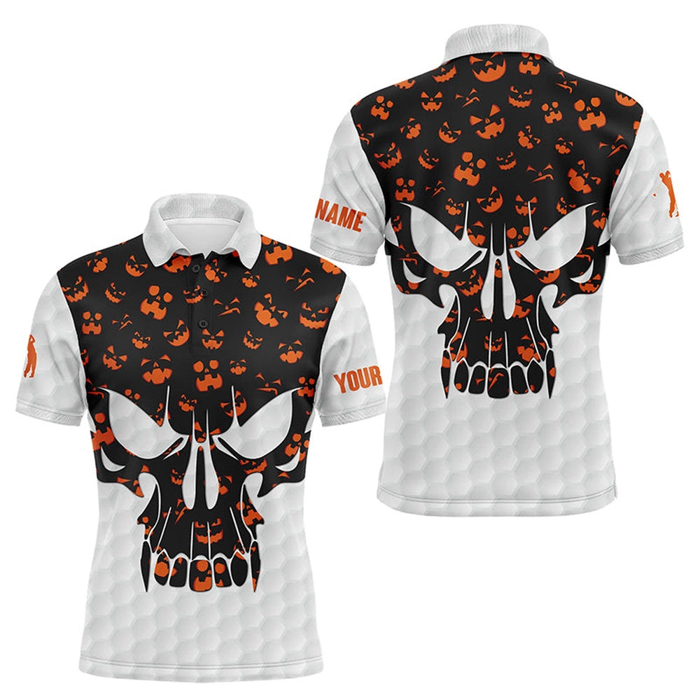 Mens Golf Polo Shirts Halloween Pattern Custom Skull Golf Ball Shirt, Best Men Golf Wear, Golf Polo Shirts