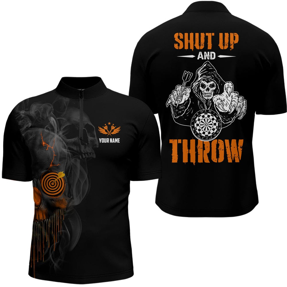 Mens Skull Darts Jersey Shirt Halloween Orange Darts Shirt For Men Dart Jersey, Darts Team Jersey Shirt