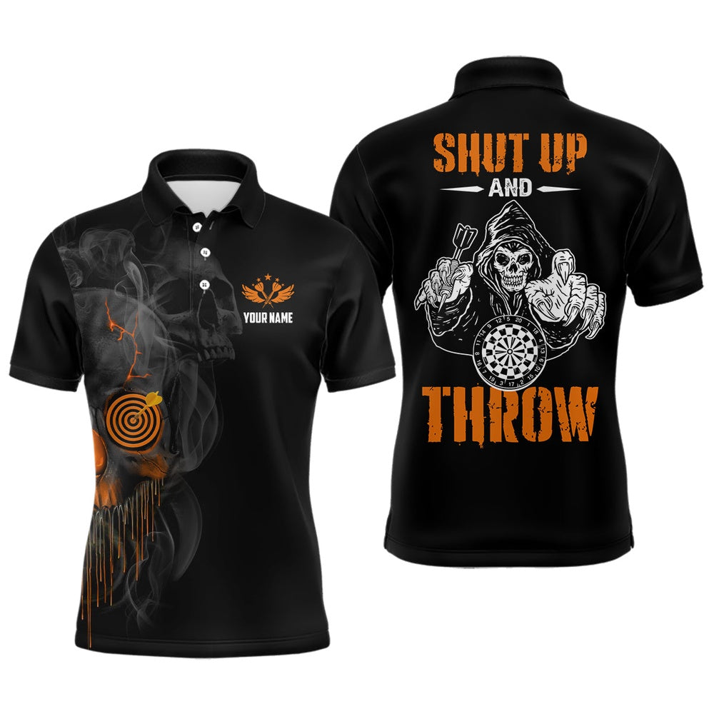 Mens Skull Darts Polo Shirt Custom Halloween Orange Darts Shirt For Men Dart Polo, Darts Team Polo Shirt