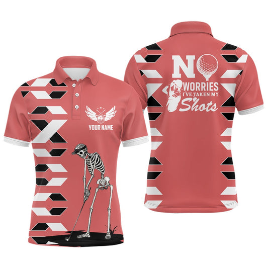 Mens Skull Golf Polo Shirts Personalized Pink Golf Shirts, Halloween Golf Gifts, Golf Polo Shirts