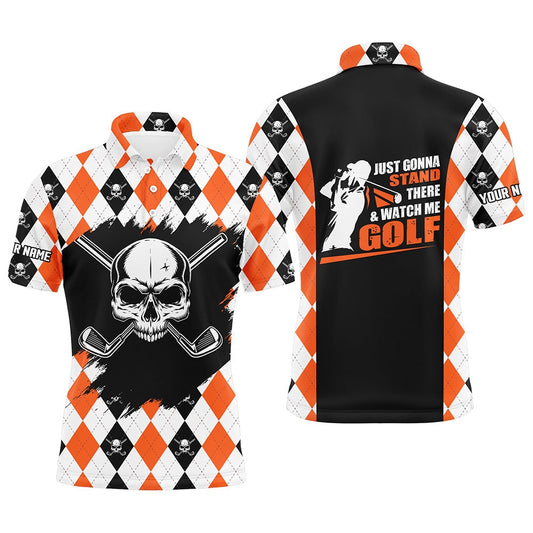 Mens Skull Golf Shirt Custom Golf Shirt With Skulls, Argyle Golf Shirts, Halloween Golf Gifts, Golf Polo Shirts