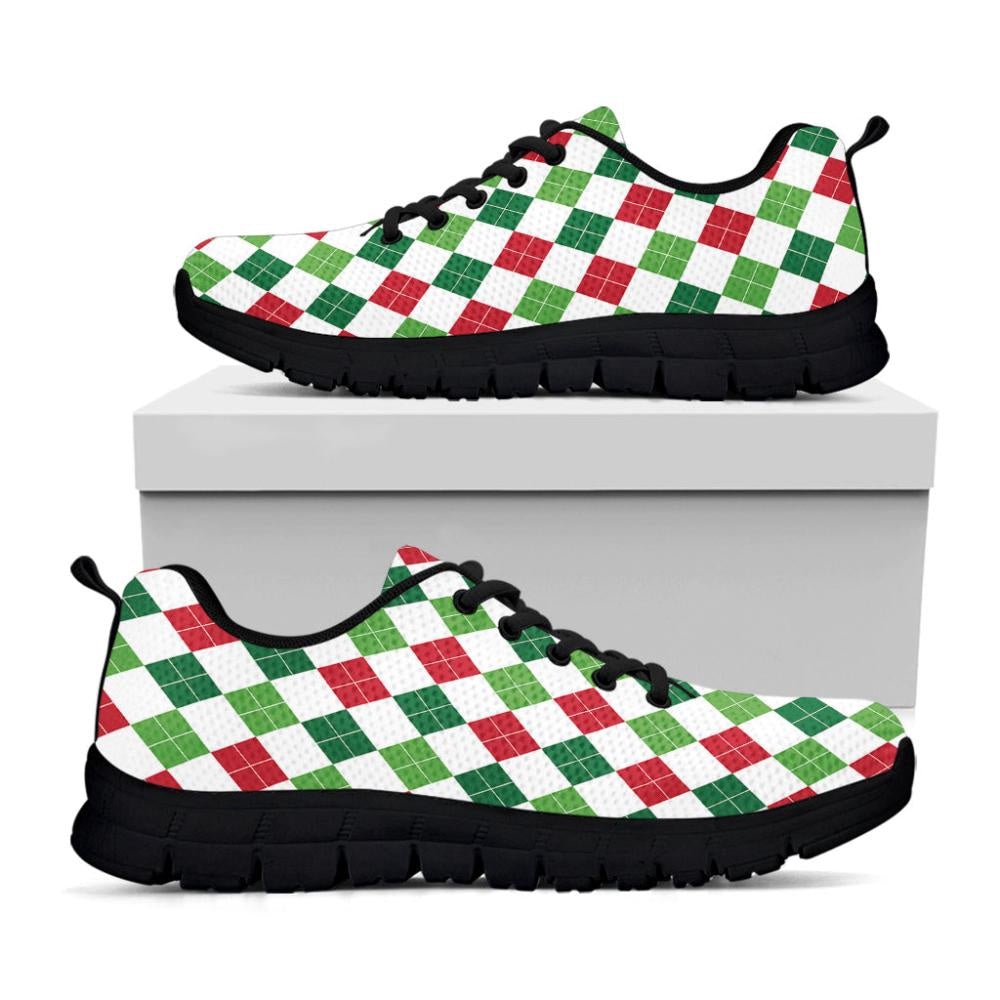 Merry Christmas Argyle Pattern Print Shoes Sneaker, Christmas Shoes, Chistmas Sneaker, Christmas Running Shoes