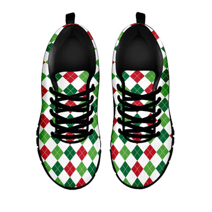 Merry Christmas Argyle Pattern Print Shoes Sneaker, Christmas Shoes, Chistmas Sneaker, Christmas Running Shoes