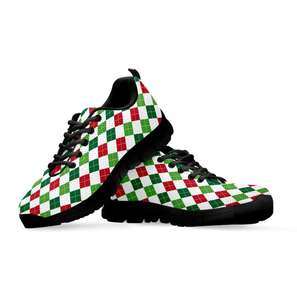 Merry Christmas Argyle Pattern Print Shoes Sneaker, Christmas Shoes, Chistmas Sneaker, Christmas Running Shoes