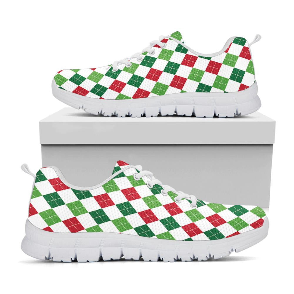 Merry Christmas Argyle Pattern Print Shoes Sneaker, Christmas Shoes, Chistmas Sneaker, Christmas Running Shoes