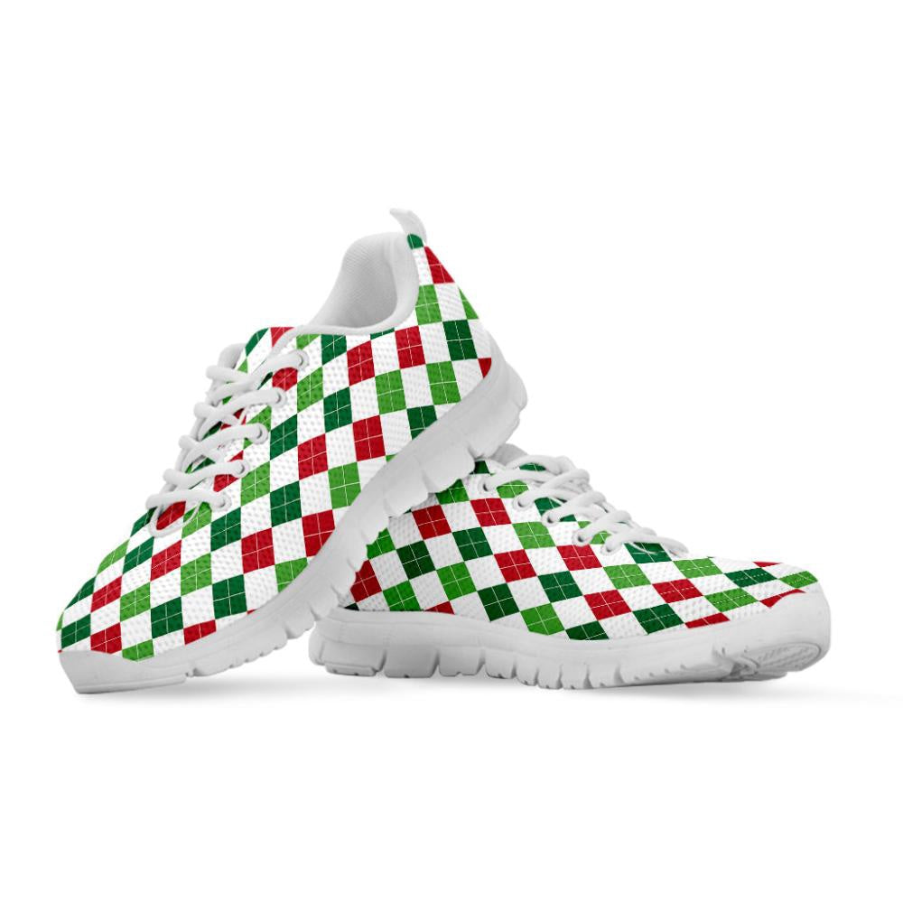 Merry Christmas Argyle Pattern Print Shoes Sneaker, Christmas Shoes, Chistmas Sneaker, Christmas Running Shoes