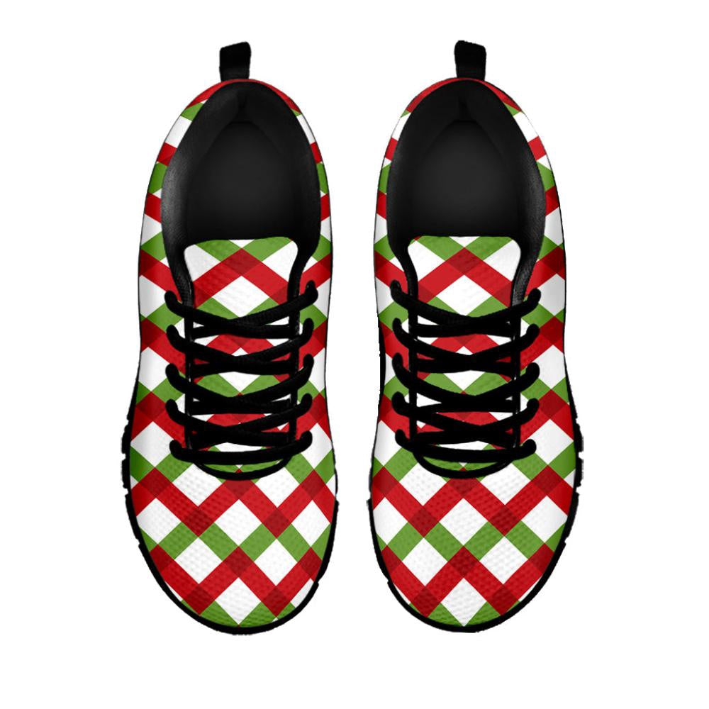 Merry Christmas Checkered Pattern Print Shoes Sneaker, Christmas Shoes, Chistmas Sneaker, Christmas Running Shoes