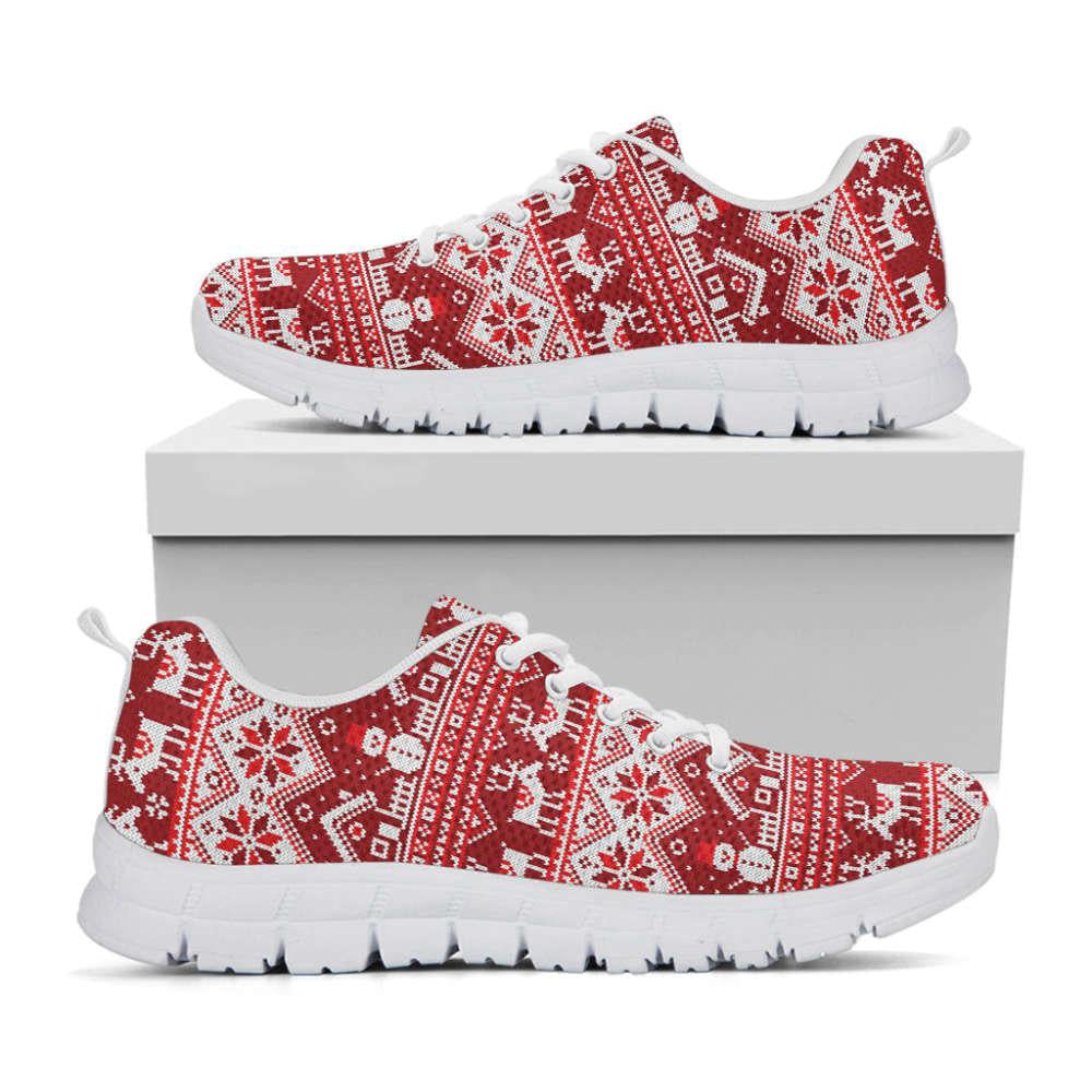 Merry Christmas Knitted Pattern Print Shoes Sneaker, Christmas Shoes, Chistmas Sneaker, Christmas Running Shoes