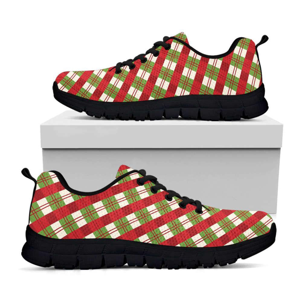 Merry Christmas Plaid Pattern Print Shoes Sneaker, Christmas Shoes, Chistmas Sneaker, Christmas Running Shoes