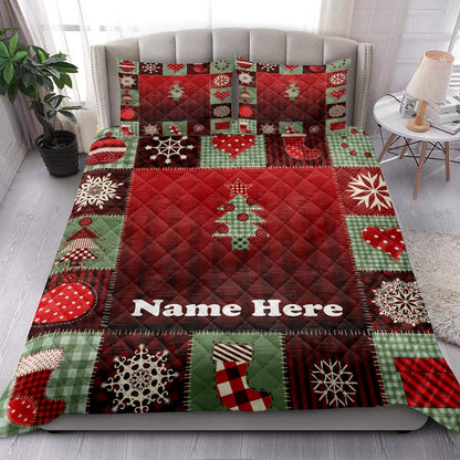 Merrymas Patchwork Red Plaid Bedding Set, Christmas Beddings, Xmas Bedding Sets
