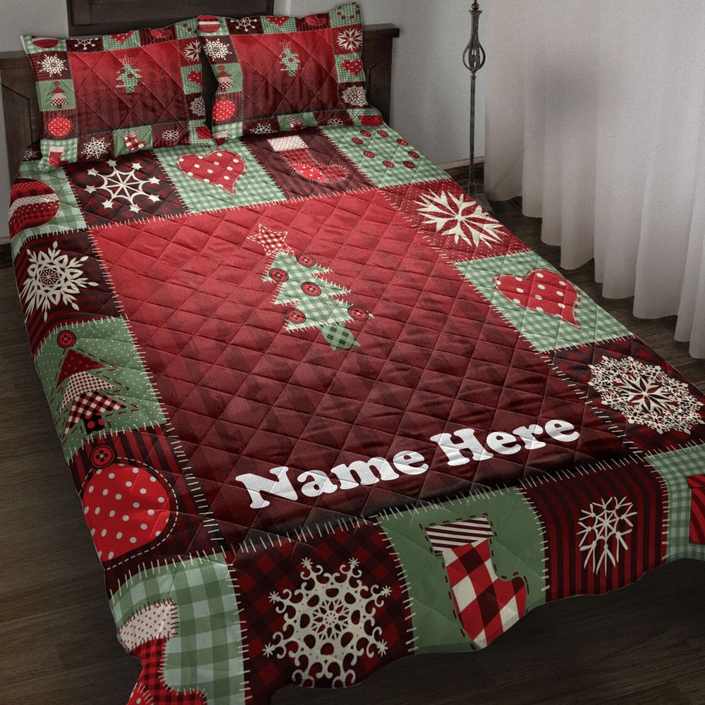 Merrymas Patchwork Red Plaid Bedding Set, Christmas Beddings, Xmas Bedding Sets