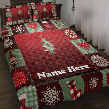 Merrymas Patchwork Red Plaid Bedding Set, Christmas Beddings, Xmas Bedding Sets