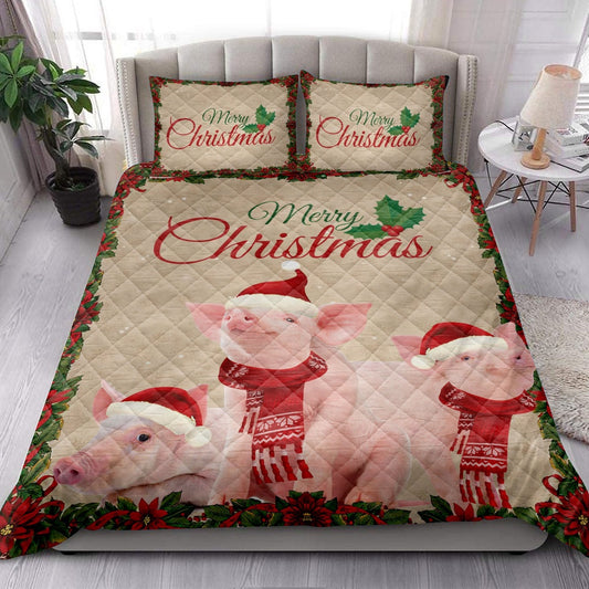 Merrymas Pig With Santa Hat Pig Bedding Set, Christmas Beddings, Xmas Bedding Sets