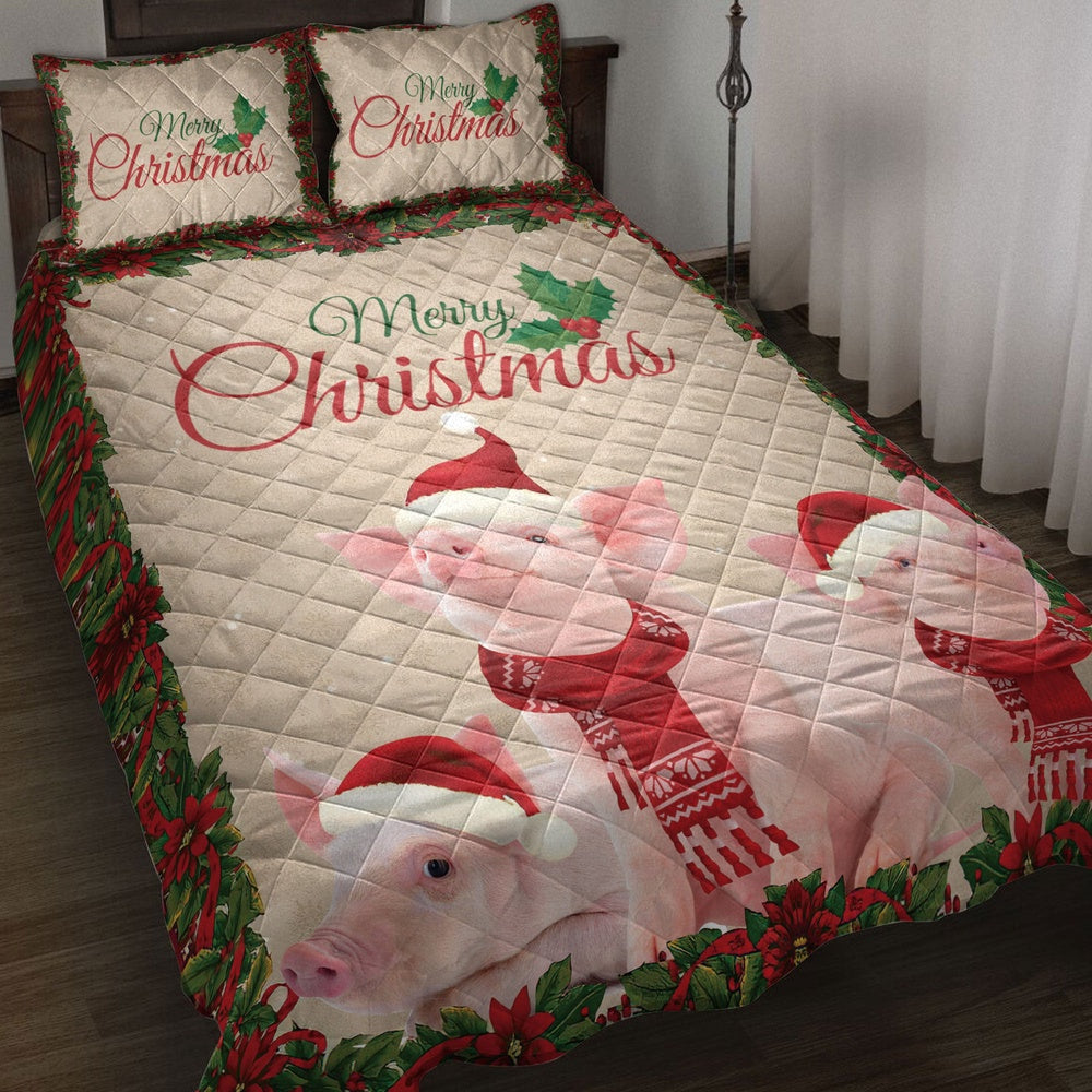 Merrymas Pig With Santa Hat Pig Bedding Set, Christmas Beddings, Xmas Bedding Sets