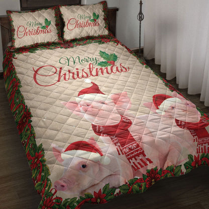 Merrymas Pig With Santa Hat Pig Bedding Set, Christmas Beddings, Xmas Bedding Sets