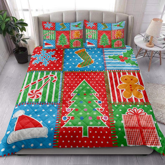 Merrymas Plaid Xmas Tree Santa Hat Fsnowflakes Bedding Set, Christmas Beddings, Xmas Bedding Sets
