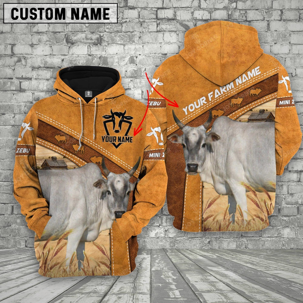 Mini Zebu Custom Name Printed Cattle 3D Hoodie, Farmer Hoodie, Custom Farm Shirts, Farmer T Shirt