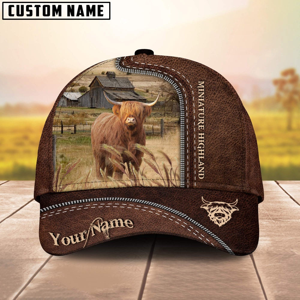 Miniature Highland Customized Name Leather Pattern Cap, Farmer Cap, Cap For Farmers, Best Farm Hat, Farm Use Hat