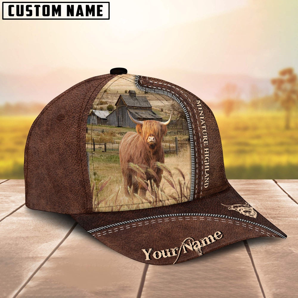 Miniature Highland Customized Name Leather Pattern Cap, Farmer Cap, Cap For Farmers, Best Farm Hat, Farm Use Hat