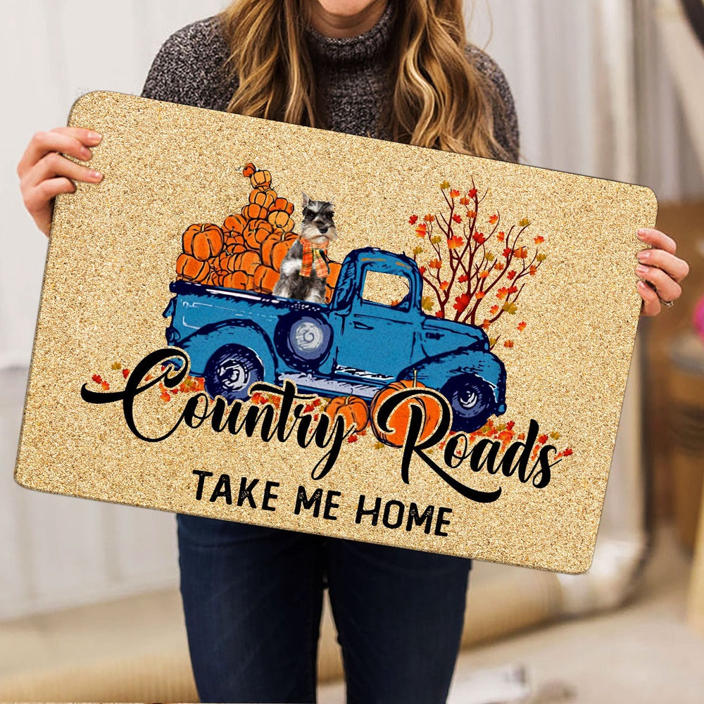 Miniature Schnauzer Welcome Doormat, Miniature Schnauzer Dog Country Road Take Me Home Fall Pumpkins Welcome, Pets Home Decor Door Mat