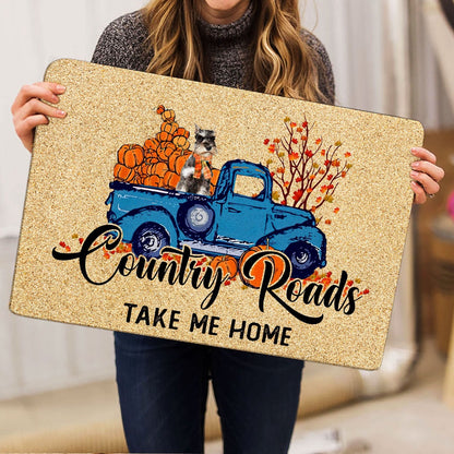 Miniature Schnauzer Welcome Doormat, Miniature Schnauzer Dog Country Road Take Me Home Fall Pumpkins Welcome, Pets Home Decor Door Mat