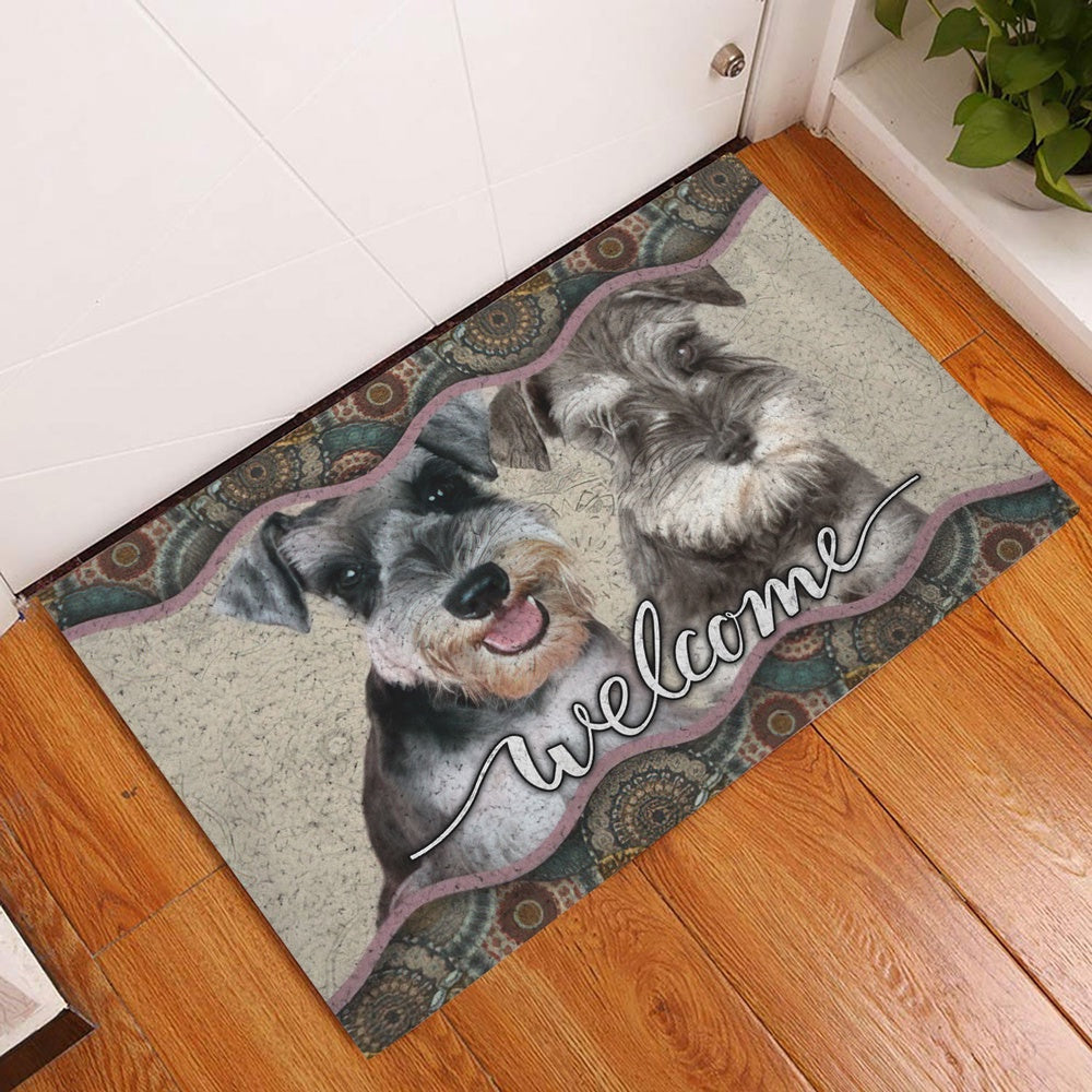Miniature Schnauzer Welcome Doormat, Miniature Schnauzer Welcome Mandala Pattern For Dog Puppy Lover Welcome, Pets Home Decor Door Mat