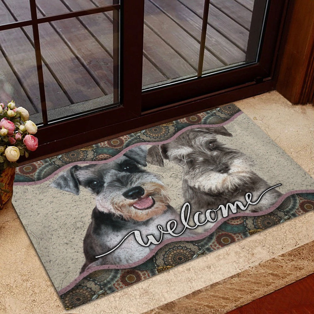 Miniature Schnauzer Welcome Doormat, Miniature Schnauzer Welcome Mandala Pattern For Dog Puppy Lover Welcome, Pets Home Decor Door Mat