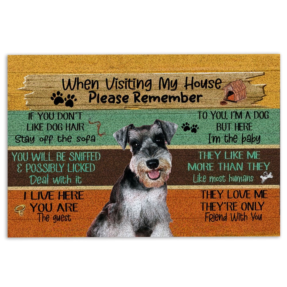 Miniature Schnauzer Welcome Doormat, Visiting My House Please Remember Miniature Schnauzer Dog Rules Welcome, Pets Home Decor Door Mat