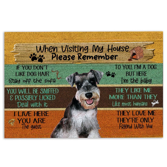 Miniature Schnauzer Welcome Doormat, Visiting My House Please Remember Miniature Schnauzer Dog Rules Welcome, Pets Home Decor Door Mat